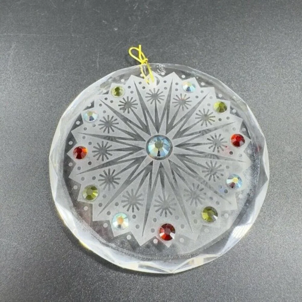 Hand Crafted Clear Crystal Round‎ Jeweled Ornament Signed Christmas Decorative